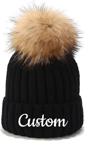 Personalized Custom Embroidery Text Women Winter Pompom Beanie Hat with Name Kids Baby Boy Girls Warm Child Knit Cap White, One Size in Saudi Arabia