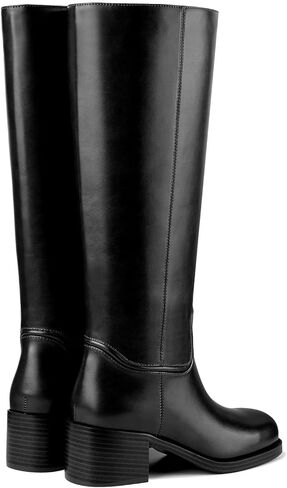 Women's Banana Knee High Boots Square Toe Chunky Block Heel Tall Pull on Fashion Comfortable Mid-Calf Long Boots in Saudi Arabia