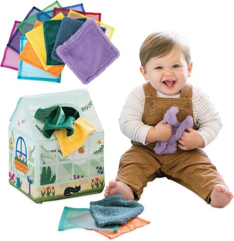 MindWare Sensory Sprouts Tissue Scarf - Montessori Toys for Babies 6-12 Months - Soft Greenhouse-Shaped Tissue Box and 12 Sensory Scarves Featuring Different Textures in Saudi Arabia