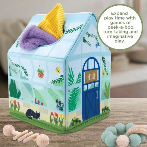 MindWare Sensory Sprouts Tissue Scarf - Montessori Toys for Babies 6-12 Months - Soft Greenhouse-Shaped Tissue Box and 12 Sensory Scarves Featuring Different Textures in Saudi Arabia