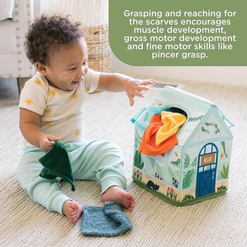MindWare Sensory Sprouts Tissue Scarf - Montessori Toys for Babies 6-12 Months - Soft Greenhouse-Shaped Tissue Box and 12 Sensory Scarves Featuring Different Textures in Saudi Arabia