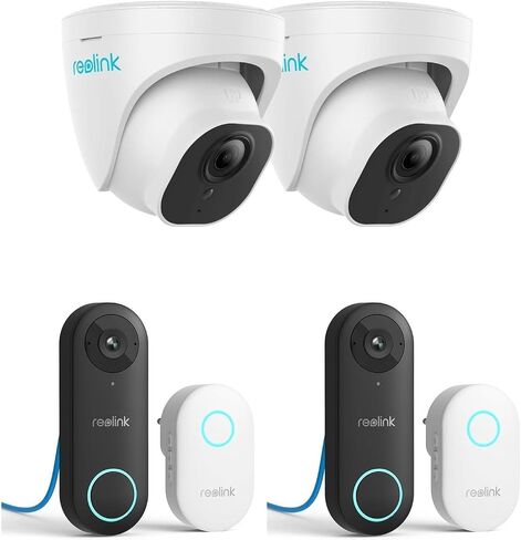 REOLINK قطعتان من كاميرا أمان المنزل PoE بدقة 8 ميجابكسل RLC-820A مع اكتشاف ذكي للشخص/المركبة/الحيوانات الأليفة، رؤية ليلية 100 قدم، وقطعتين من كاميرا جرس باب الفيديو PoE مع رنين V2، نسبة عرض إلى ارتفاع 4:3، قطري 180 درجة in Saudi Arabia