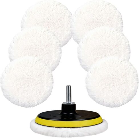 Wool Polishing Buffing Pad with Hook & Loop Backing with M14 Drill Adapter for for Car Polishing, Buffing and Cutting,100% Natural Wool (125mm) Polishing & Buffing 8 Pcs 5 Inch in Kuwait