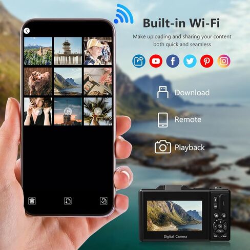 كاميرا رقمية بدقة 4K للتصوير الفوتوغرافي، وكاميرا تسجيل فيديو بدقة 64 ميجابكسل لليوتيوب مع شاشة قابلة للطي 3 بوصات بزاوية 180 درجة، ونقطة تكبير رقمية 18X وكاميرا تصوير مع بطاقة Micro SD سعة 32 جيجابايت (أسود + أبيض) in Kuwait