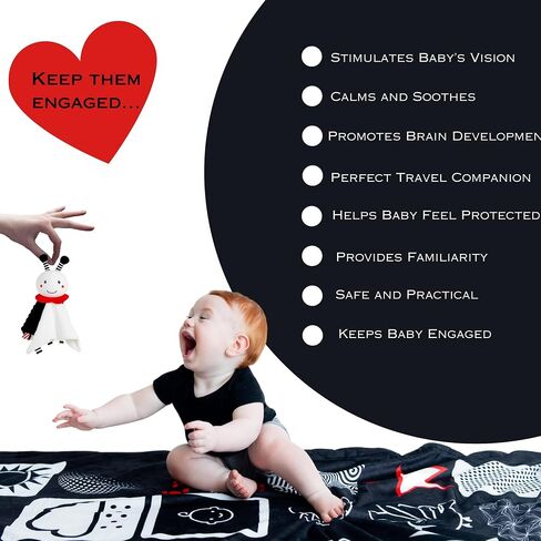High-Contrast Security Blanket – Soft Plush Lovey for Newborns & Infants – Black, White & Red Sensory Comfort Blanket with Rattle Sound (Spot The Pup) in Saudi Arabia