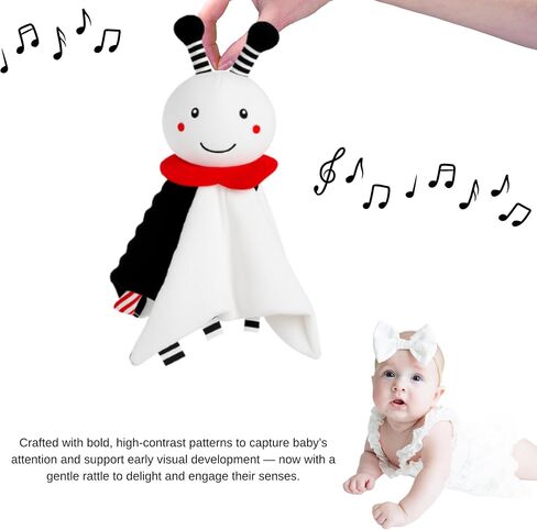 High-Contrast Security Blanket – Soft Plush Lovey for Newborns & Infants – Black, White & Red Sensory Comfort Blanket with Rattle Sound (Spot The Pup) in Saudi Arabia