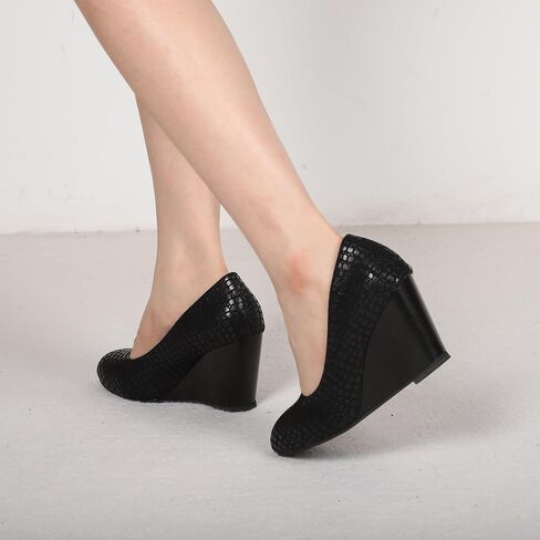 Women's Black Wedges Closed Toe Wedge Heels Comfortable Women Pumps Dress Shoes in Saudi Arabia