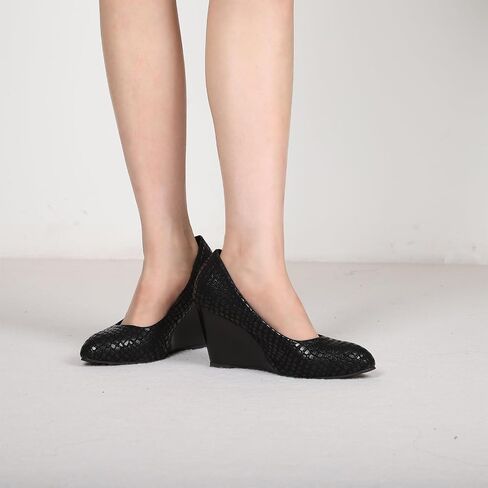 Women's Black Wedges Closed Toe Wedge Heels Comfortable Women Pumps Dress Shoes in Saudi Arabia