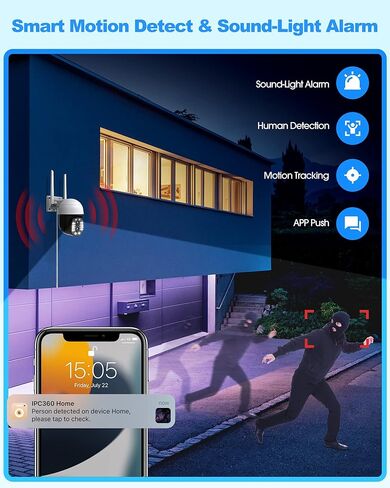 كاميرا أمان تكبير هجين 10X في الهواء الطلق، كاميرا أمان واي فاي بعدسة مزدوجة 4 ميجابكسل 2K مع رؤية ليلية كاشفة، عرض عموم وإمالة 360 درجة، كشف الحركة، صفارة الإنذار، محادثة ثنائية الاتجاه، تخزين سحابي وبطاقة SD in Kuwait