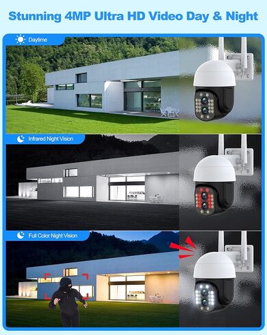 كاميرا أمان تكبير هجين 10X في الهواء الطلق، كاميرا أمان واي فاي بعدسة مزدوجة 4 ميجابكسل 2K مع رؤية ليلية كاشفة، عرض عموم وإمالة 360 درجة، كشف الحركة، صفارة الإنذار، محادثة ثنائية الاتجاه، تخزين سحابي وبطاقة SD in Kuwait