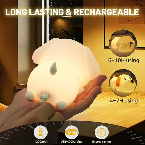 Silicone Night Light (2 Pack) 7 Colors for Kids, Touch Control, LED Dog Lamp, Rechargeable, Cute Puppy Night Lights for Toddler,Boy, Girls, RGB, Warm White in Saudi Arabia