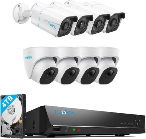 REOLINK 4K Security Camera System, 8pcs H.265 4K PoE Security Cameras Wired with Person Vehicle Detection, 8MP/4K 16CH NVR with 4TB HDD Bundle with 4X 810A and 4X 820A in Saudi Arabia