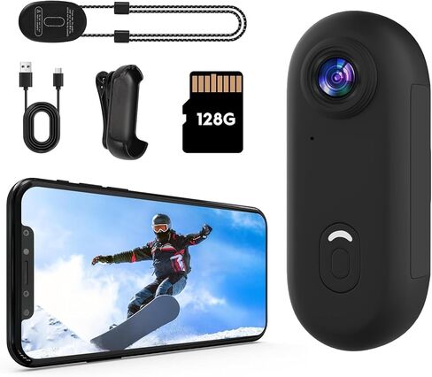 كاميرا أكشن صغيرة بدقة 4K، باللون الأسود، وكاميرا للجسم بحجم الإبهام مع حامل بمشبك زنبركي، وسعة تخزين 128 جيجابايت، والتحكم في التطبيقات، وتسجيل POV محمول للرياضة، ومدونات الفيديو، وركوب الدراجات in Kuwait