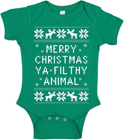 Wild Bobby Merry Christmas Ya' Filthy Ugly Christmas Sweater Baby Creeper Boys Girls Infant Bodysuit - Kelly، 12M in Saudi Arabia