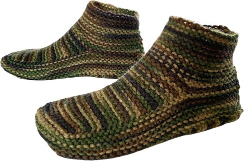 Knit Slippers for Men - Custom Camo Hand Knit Slipper Socks – Bespoke Slippers - Camouflage Yarn Handmade Knitted Slippers – Manly Moccasin House Shoes Unisex Booties for Warm Feet – Cozy Knitted Slippers for Men – Gift for Husband Boyfriend Friend in Saudi Arabia