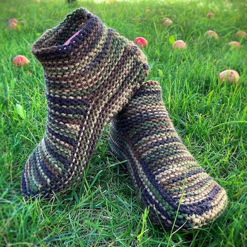 Knit Slippers for Men - Custom Camo Hand Knit Slipper Socks – Bespoke Slippers - Camouflage Yarn Handmade Knitted Slippers – Manly Moccasin House Shoes Unisex Booties for Warm Feet – Cozy Knitted Slippers for Men – Gift for Husband Boyfriend Friend in Saudi Arabia
