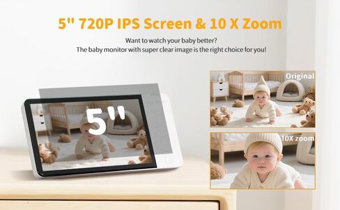 جهاز مراقبة الأطفال، شاشة IPS HD مقاس 5 بوصات بدقة 720 بكسل، لا يوجد اتصال Wi-Fi FHSS آمن، بطارية 5000 مللي أمبير في الساعة، رؤية ليلية، اكتشاف صوت VOX، محادثة ثنائية الاتجاه، تنبيهات درجة الحرارة، عموم/إمالة/تكبير/تصغير، تسجيل حلقي، بطاقة SD سعة 64 جيجاب in Saudi Arabia