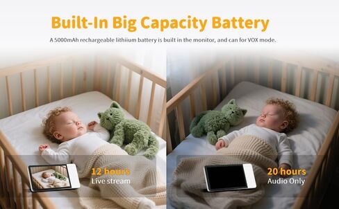 جهاز مراقبة الأطفال، شاشة IPS HD مقاس 5 بوصات بدقة 720 بكسل، لا يوجد اتصال Wi-Fi FHSS آمن، بطارية 5000 مللي أمبير في الساعة، رؤية ليلية، اكتشاف صوت VOX، محادثة ثنائية الاتجاه، تنبيهات درجة الحرارة، عموم/إمالة/تكبير/تصغير، تسجيل حلقي، بطاقة SD سعة 64 جيجاب in Saudi Arabia
