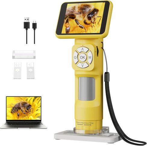 Handheld Digital Microscope, Portable Microscope Camera with 2.8 Inch IPS Screen & 8 LED Lights, Built-in Distance Adjustment Ring, PC View Compatible with Windows, for Kids and Adults in Kuwait