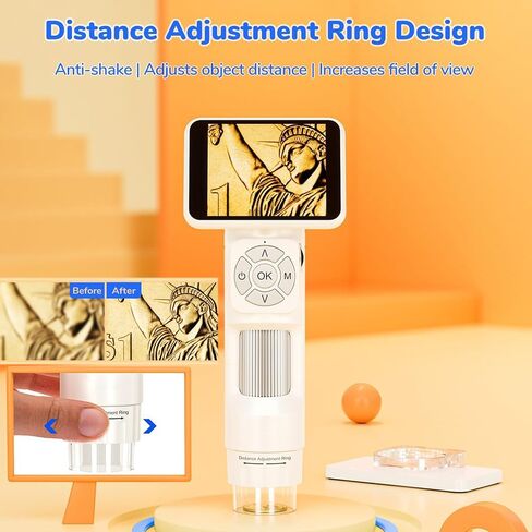 Handheld Digital Microscope, Portable Microscope Camera with 2.8 Inch IPS Screen & 8 LED Lights, Built-in Distance Adjustment Ring, PC View Compatible with Windows, for Kids and Adults in Kuwait