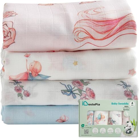 Muslin Baby Swaddle Blankets, 4-Pack 47x47 inches, Breathable 100% Rayon from Bamboo Receiving Blanket, Shower & Registry Gift (Little Dragon/Blue Castle/Hot Air Balloon/Prince & Dragon) in Saudi Arabia
