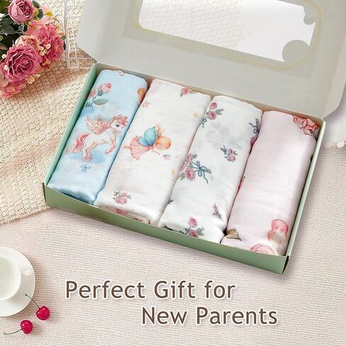 Muslin Baby Swaddle Blankets, 4-Pack 47x47 inches, Breathable 100% Rayon from Bamboo Receiving Blanket, Shower & Registry Gift (Little Dragon/Blue Castle/Hot Air Balloon/Prince & Dragon) in Saudi Arabia