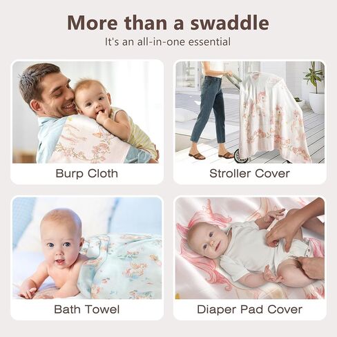 Muslin Baby Swaddle Blankets, 4-Pack 47x47 inches, Breathable 100% Rayon from Bamboo Receiving Blanket, Shower & Registry Gift (Little Dragon/Blue Castle/Hot Air Balloon/Prince & Dragon) in Saudi Arabia
