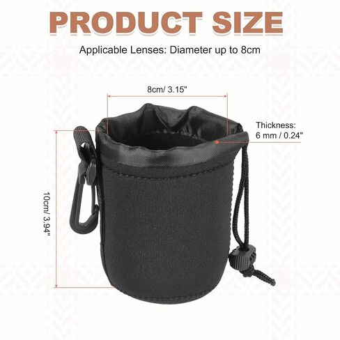 PATIKIL Camera Lens Pouch, 4" ID x 10" H Drawstring Lens Pouch Protective Camera Lens Case Bag Soft Plush Neoprene Bag for DSLR Photography Gear, Black in Saudi Arabia
