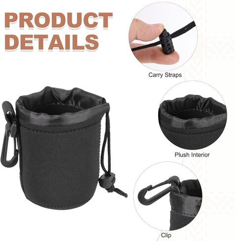 PATIKIL Camera Lens Pouch, 4" ID x 10" H Drawstring Lens Pouch Protective Camera Lens Case Bag Soft Plush Neoprene Bag for DSLR Photography Gear, Black in Saudi Arabia