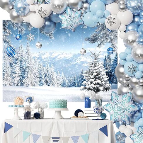 Mocsicka 7x5ft Winter Forest Backdrop Winter Wonderland Christmas Party Background Decorations Snowy Christmas Tree Photo Prop Supplies in Saudi Arabia