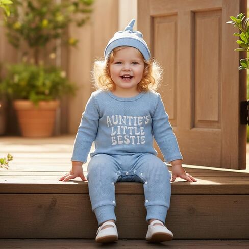 Suolongsama Infant Baby Boy Outfit Aunties Bestie Embroidery Romper Long Sleeve Waffle Jumpsuit with Hat Fall Winter Clothes in Saudi Arabia
