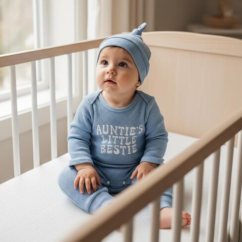 Suolongsama Infant Baby Boy Outfit Aunties Bestie Embroidery Romper Long Sleeve Waffle Jumpsuit with Hat Fall Winter Clothes in Saudi Arabia