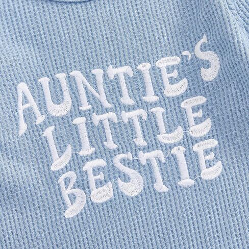 Suolongsama Infant Baby Boy Outfit Aunties Bestie Embroidery Romper Long Sleeve Waffle Jumpsuit with Hat Fall Winter Clothes in Saudi Arabia
