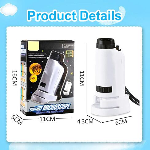 60x-120x Zoom Pocket Microscope with LED Light | Portable Handheld Mini Microscope | 5-Piece Set Includes Carrying Case | for Science Education in Saudi Arabia