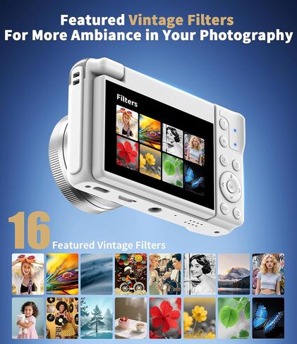 Native 4K Digital Camera Real 21MP CMOS 64MP Images| 3" Flip Screen Vlogging Camera with Built-in Microphone | 16 Retro Filters | Macro & Wide-Angle Lens Support | 32GB&OTG Included in Saudi Arabia