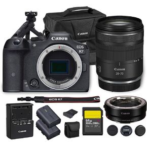 Canon EOS R7 Mirrorless Camera | 32.5MP APS-C Sensor, 4K 60p Video, Fast Autofocus, in-Body Stabilization for Wildlife & Sports Photography | Includes RF 75-300mm Lens, EF-EOS R Adapter, Tripod Grip in Kuwait