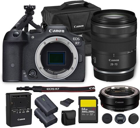 Canon EOS R7 Mirrorless Camera | 32.5MP APS-C Sensor, 4K 60p Video, Fast Autofocus, in-Body Stabilization for Wildlife & Sports Photography | Includes RF 75-300mm Lens, EF-EOS R Adapter, Tripod Grip in Saudi Arabia