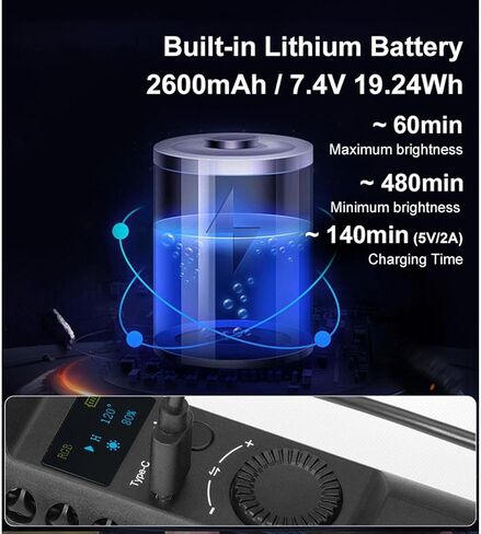 عصا إضاءة LED EBTOOLS RGB، 20 وات 1800K-9000K، أكثر من 95 CRI، لون كامل، ضوء فيديو RGB مغناطيسي محمول باليد، مع لوحة، تعديل 36000 لون، 2600 مللي أمبير في الساعة، للتصوير الفوتوغرافي، البث المباشر in Kuwait