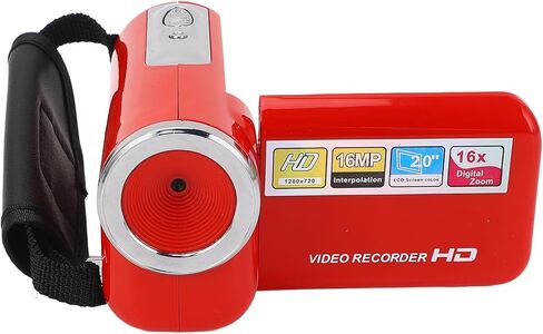 Digital Video Camera, 1080P 16MP Camcorder 2 Inch Screen, 16X Zoom and External Microphone, Loop Recording, Timestamp, Pause, for PC, Tripod Mount (Red) in Saudi Arabia