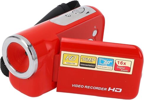 Digital Video Camera, 1080P 16MP Camcorder 2 Inch Screen, 16X Zoom and External Microphone, Loop Recording, Timestamp, Pause, for PC, Tripod Mount (Red) in Saudi Arabia