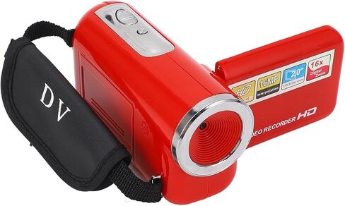 Digital Video Camera, 1080P 16MP Camcorder 2 Inch Screen, 16X Zoom and External Microphone, Loop Recording, Timestamp, Pause, for PC, Tripod Mount (Red) in Saudi Arabia