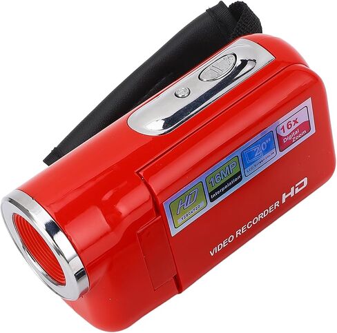 Digital Video Camera, 1080P 16MP Camcorder 2 Inch Screen, 16X Zoom and External Microphone, Loop Recording, Timestamp, Pause, for PC, Tripod Mount (Red) in Saudi Arabia
