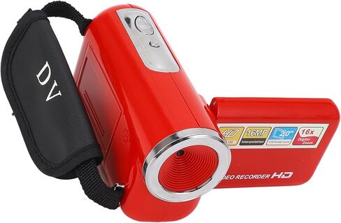Digital Video Camera, 1080P 16MP Camcorder 2 Inch Screen, 16X Zoom and External Microphone, Loop Recording, Timestamp, Pause, for PC, Tripod Mount (Red) in Saudi Arabia