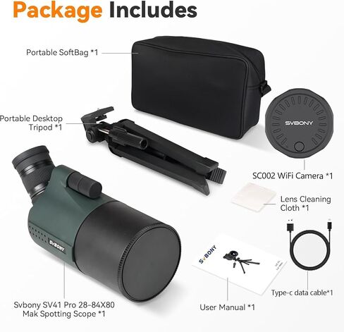 SVBONY SV41Pro 28-84X80 Mak Spotting Scope with SC002 Wireless Electronic Eyepiece, 1080P HD, Digital Zoom, Spotter Scope Camera for Target Shooting, Bird Watching, Terrestrial and Astronomical Use in Saudi Arabia