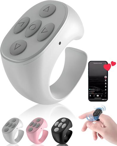 Fingertip Wireless Bluetooth Remote Control, 2026 Upgraded Scrolling Ring Bluetooth Page Turner for Phone, Camera Shutter Scroller Remote for Short Video Music (Black) in Saudi Arabia