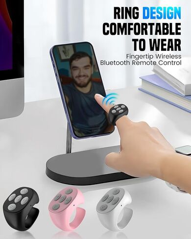Fingertip Wireless Bluetooth Remote Control, 2026 Upgraded Scrolling Ring Bluetooth Page Turner for Phone, Camera Shutter Scroller Remote for Short Video Music (Black) in Saudi Arabia