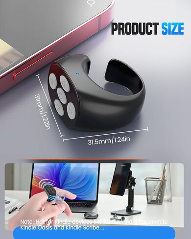 Fingertip Wireless Bluetooth Remote Control, 2026 Upgraded Scrolling Ring Bluetooth Page Turner for Phone, Camera Shutter Scroller Remote for Short Video Music (Black) in Saudi Arabia