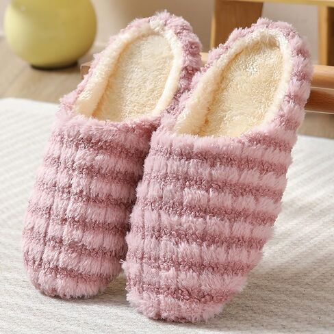 Classic Stripes Slippers for Women Silent Shoes Comfortable Non-slip Soft Sole for House Bedroom Indoor Winter in Saudi Arabia