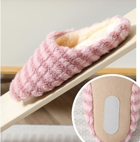 Classic Stripes Slippers for Women Silent Shoes Comfortable Non-slip Soft Sole for House Bedroom Indoor Winter in Saudi Arabia