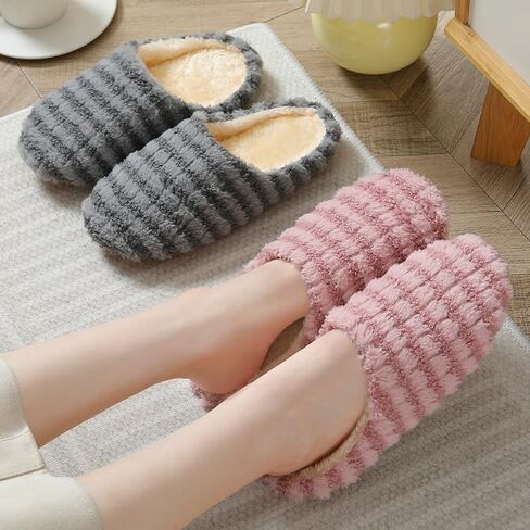 Classic Stripes Slippers for Women Silent Shoes Comfortable Non-slip Soft Sole for House Bedroom Indoor Winter in Saudi Arabia